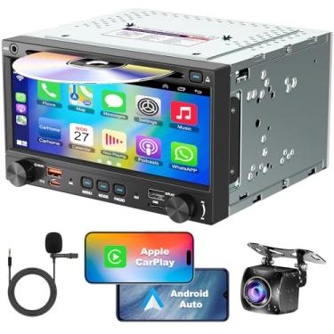 Imagem de Leitor de DVD estéreo para carro duplo com reprodução sem fio e Android Auto, tela QLED de rádio veicular, saída de áudio de 4.2 canais, Bluetooth, link espelhado, câmera de reserva, rádio AM/FM, tipo