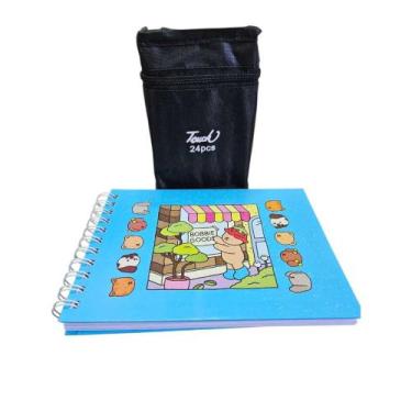 Imagem de Kit Caderno Para Colorir Bobbie Goods + Canetinha Marca Texto 24 Cores