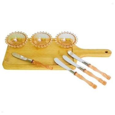 Imagem de Kit de Petisqueira com Espátulas e Bowls Para Servir 8 Peças Bambu Aço