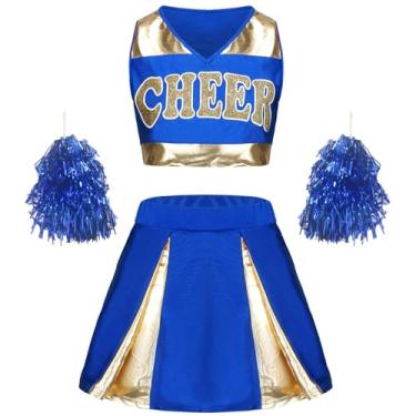 Imagem de AGCOAH Fantasia de líder de torcida para mulheres, fantasia de líder de torcida, fantasia de torcida para Halloween, cosplay, vestido azul, GG