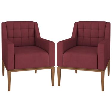 Imagem de 2 Poltronas Decorativas Sala de Estar Madonna Suede Bordô