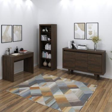 Imagem de Conjunto Home Office 3 Peças 1 Escrivaninha 1 Estante 4 Prateleiras 1 Balcão 3 Portas Tecno Mobili Rústico