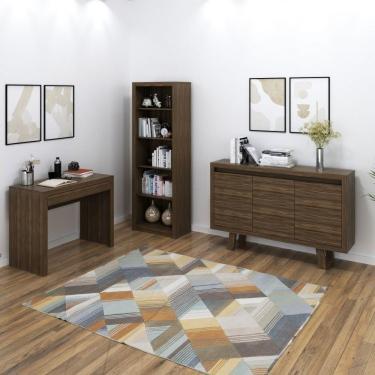 Imagem de Conjunto Home Office 3 Peças 1 Escrivaninha 1 Estante 4 Prateleiras 1 Balcão 3 Portas Tecno Mobili Nogal