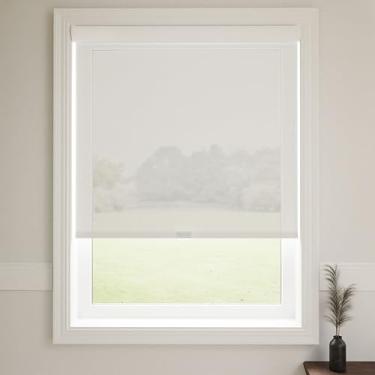 Imagem de Cortinas solares com filtro de luz sem fio para janelas internas - 81 cm L x 182 cm C - Brancas, mais de 3.000 tamanhos personalizados, fácil de instalar, persianas de rolo para janelas com controle