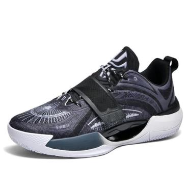 Imagem de Bolognifi Tênis de basquete unissex Tênis de corrida ao ar livre Tênis esportivos de treinamento de malha respirável Equipamento de basquetebol(Black,43 BR)