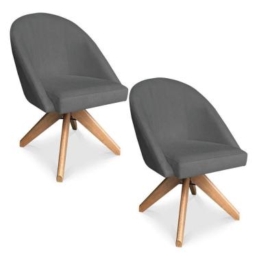 Imagem de Kit 02 Poltronas Cadeira Giratória Bela Veludo Grafite Base De Madeira - Pallazio