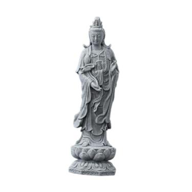 Imagem de XLWLLNJ Acessórios para estátua Guan Yin, ornamentos de pedra, artesanato decorativo, estatueta Kuanyin, escultura de Buda feminina para armário e lareira