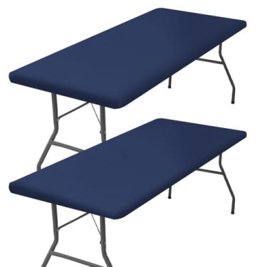 Imagem de GORGECRAFT Pacote com 2 toalhas de mesa elásticas para piquenique toalha de mesa retangular impermeável serve para capas de mesa dobráveis de 1,2 m, tecido de poliéster lavável em casa para
