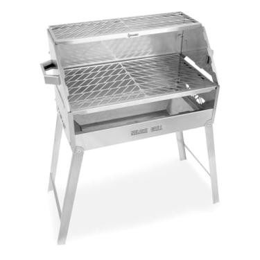 Imagem de Churrasqueira Aço Inox A Carvão Duas Grelhas Nelore Grill 50x30 Chão Parede Portátil Desmontável Resistente Mec Grill