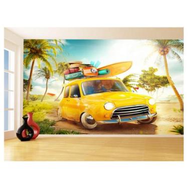 Imagem de Papel De Parede 3D Praia Mar Carro Retrô Viagem 3,5M Npr279 - Você Dec
