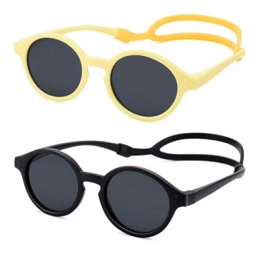 Imagem de NULOOQ Óculos de sol polarizados para bebês com alça de silicone - Óculos de sol flexíveis TPEE flexíveis para bebês de 0 a 24 meses, A3* (armação preta/lente cinza + armação amarela/lente cinza