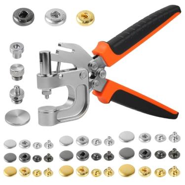 Imagem de BISUOSHI Kit De Fechos De Pressão De Couro, Kit De Botões De Pressão, Alicate De Pressão De Botões De Pressão De Couro Com 90 Conjuntos De Botões De Pressão De Couro, 3 Cores, Botões De Pressão De 1