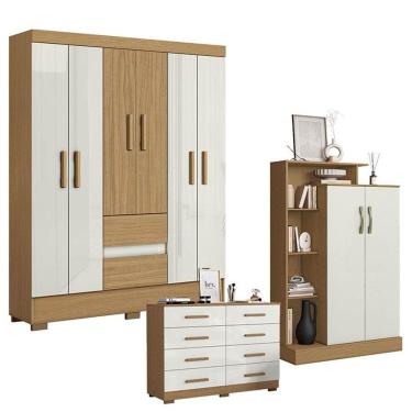 Imagem de Guarda Roupa Casal Coimbra 2005138 com Cômoda 8 Gavetas 2014148 e Armário Multiuso Florença 2000199 Atacama Off White - Aramóveis