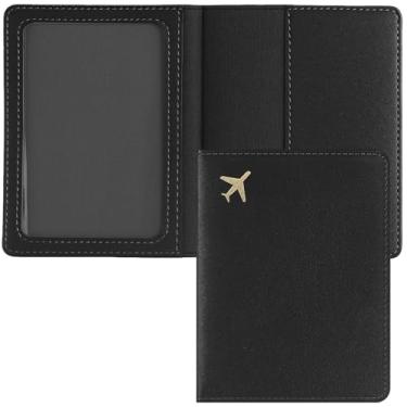 Imagem de ENFANTRY Porta-passaporte para viagem RFID Pasaporte Capa carteira porta-passaporte couro Pasaporte porta-cartões com itens essenciais de viagem para mulheres e homens (preto)