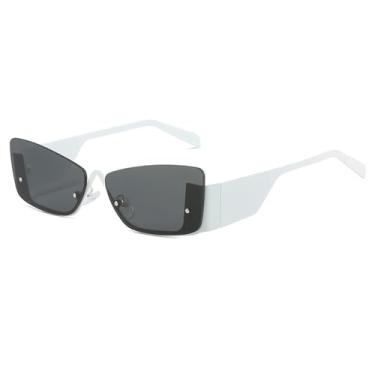 Imagem de Óculos de sol estilo olho de gato da moda, óculos de sol sem aro para homens, óculos de grau unissex, UV400, C5, branco, preto, tamanho único