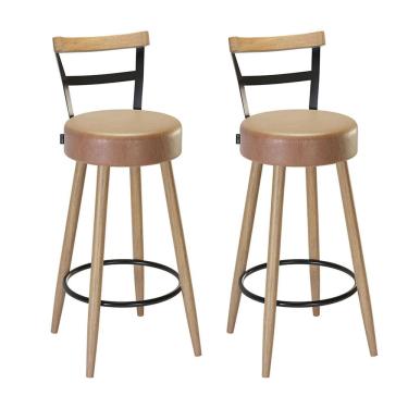 Imagem de Kit 02 Banquetas Altas Chicago Assento Redondo e Com Encosto Madeira  EdeCasaMoveis