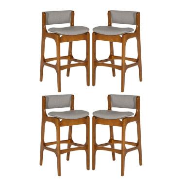 Imagem de Kit 4 Banquetas Alta Ella em Madeira Estofada Facto Cinza Claro L96 RMI