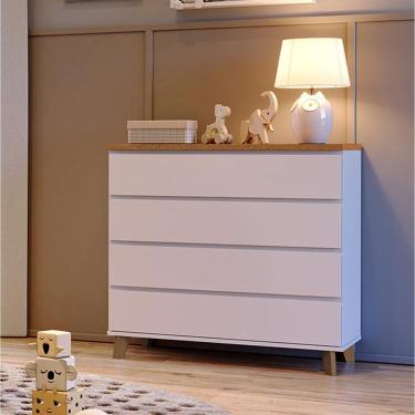 Imagem de Cômoda Ninho 4 Gavetas, 100 cm Tampo Madeira Branco