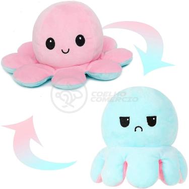 Imagem de Polvo Reversível Bipolar de Pelúcia Humor Feliz e Bravo 2 em 1 TikTok Fofinho Macio - Rosa e Azul