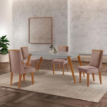 Imagem de Mesa de Jantar Copper 120cm Tampo Canto MDF Vidro com 4 Cadeiras Diane Moderna Mobília