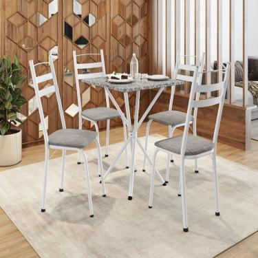 Imagem de Conjunto de Mesa com 4 Cadeiras Leia Branco/ Grafiato/ Ocre