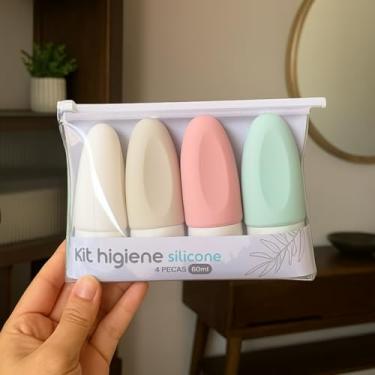 Imagem de 4 Frascos Silicone 60ml Refil Portátil Viagem Necessaire Antivazamento Flexível Cores Suaves Ideal para Shampoo Sabonete Creme Protetor Solar Higiene Pessoal Organizador Compacto