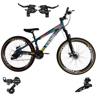 Imagem de Bicicleta 26 VikingX T25 21v Cambios Shimanos e Trocador  Pneu Aro 26 Balão Faixa Amarela-Unissex