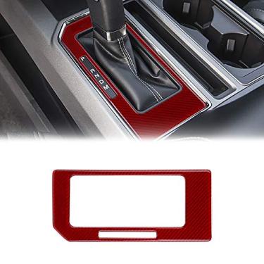 Imagem de YAMUDA Compatível com acessórios de moldura de painel de decoração de engrenagem de carro de fibra de carbono para Ford F150 2015 2016 2017 2018 2019 2020 (vermelho)