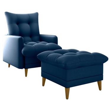 Imagem de Poltrona De Amamentaçao E Puff Montreal Veludo Light Milani Store Azul