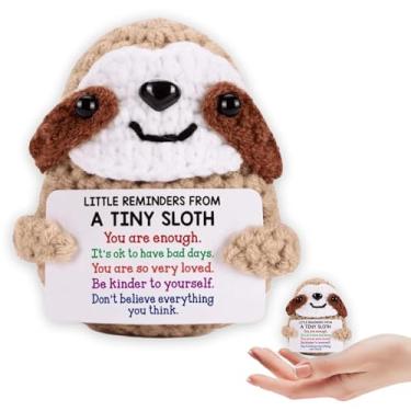 Imagem de Mini bichos positivos de crochê preguiça, presentes de aniversário inspiradores emocionais para mulheres e homens, animais positivos de crochê, suporte de torcida emocional feito à mão, animais de