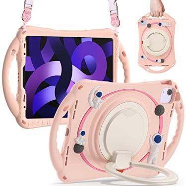 Imagem de Tuiklol Capa para iPad Pro de 11 polegadas 4ª geração 2022, protetor de tela infantil resistente à prova de choque com alça de ombro giratória para iPad 11 3/2/1 geração 2021 2020 2018 iPad Air 4/5 2022, rosa Astronautas