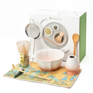 Imagem de Conjunto de batedor Matcha, tigela Matcha rosa com bico, kit Matcha de 8 peças, batedor e tigela Matcha, Matcha Chasen, colher de bambu, descanso de colher, peneira e toalha de chá, conjunto de