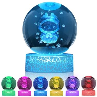 Imagem de OSQI Luz noturna de bola de cristal 3D com design de gato fofo, suporte de lâmpada LED multicolorido, decoração de quarto, bola de cristal, decoração de mesa perfeita, lembrancinhas de aniversário e