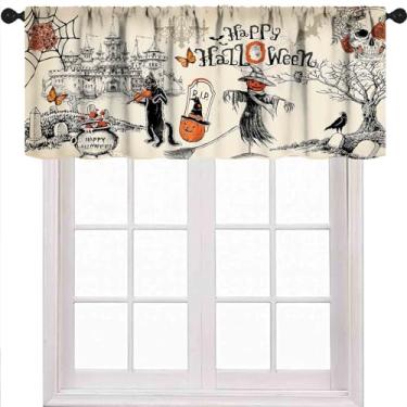 Imagem de Cortina de Dia das Bruxas para Cozinha, Castelo Esqueleto de Abóbora de Terror Gótico, Cortinas de Janela Curtas para Banheiro, Quarto, Sala de Estar, Decorações de Halloween para Casa, 1 peça, 137 x