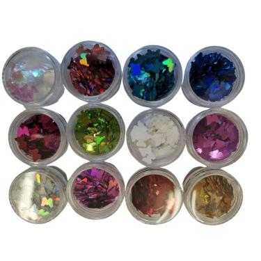 Imagem de Kit Potinhos Glitter Flocado Nail Art 12 Potinhos Hj-010