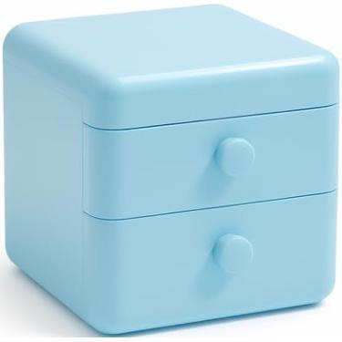 Imagem de Caixa Organizadora com Gavetas e Tampa Superior – Multiuso para Maquiagem, Escritório, Bijuterias e Acessórios – Design Moderno, Prática e Decorativa para Casa e Escritório - Azul