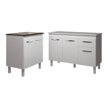 Imagem de Balcão Para Cooktop 5 Bocas Fran Branco E Armário Aline 118 Cm Cozinha Gabinete Branco Com Tampo Tampão Branco