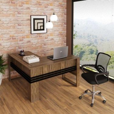 Imagem de Mesa para Escritório em L com Cadeira Diretor Tela Mesh Tok 3310 Nogal/Preto