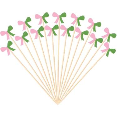 Imagem de Chengu 200 palitos de arco rosa e verde para coquetéis de 12 cm palitos de laço de bambu de bruxa e princesa para aperitivo, bolo de frutas, churrasco para aniversário com tema de bruxa, casamento