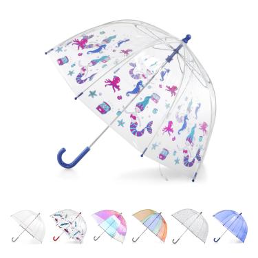 Imagem de Totes Guarda-chuva infantil transparente com dossel de cúpula, design leve, guarda-chuva de proteção contra vento e chuva, Princesa do oceano, Kids - 38" Canopy, Guarda-chuva transparente com cúpula,