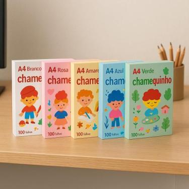 Imagem de Papel Chamequinho A4 100Fls cada Kit 5 cores Az Am Rs Ver Br