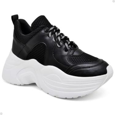 Imagem de Tênis Tenehi Feminino Chunky Preto Detalhes em Nylon Moderno Sola Alta (preto, BR, Adulto, Numérico, 37)