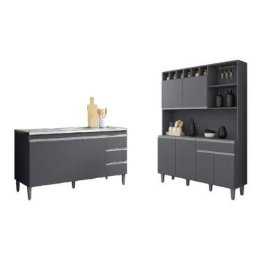 Imagem de Balcão de Pia Andréia 150m Sem Tampo e Armário de Cozinha Alice Cinza 