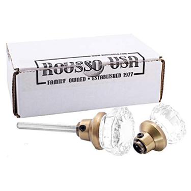 Imagem de Puxadores de cristal de depressão Rousso's Reproductions com parafusos de ajuste e eixos — Novas substituições para maçanetas antigas facilmente instaladas em qualquer porta. (latão antigo) (um par)