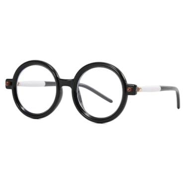 Imagem de Óculos de sol redondos da moda para mulheres, retrô, masculino, anti-luz azul, UV400 (preto, branco, transparente)