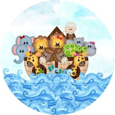 Imagem de Painel de Lona Redondo Arca de Noé Aquarela Kid - Fabrika De Festa, 17