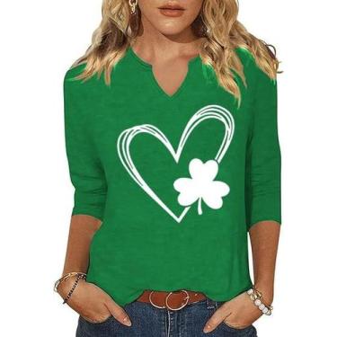 Imagem de Camisa branca de manga 3/4 do Dia de São Patrício Lucky Irish Women - 