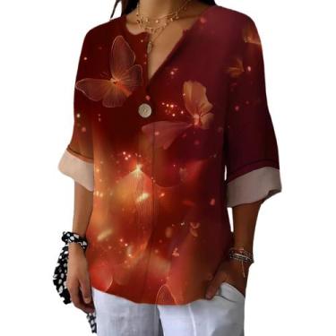 Imagem de Camiseta túnica domirica com decote em V floral estampada plus size