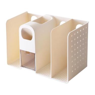 Imagem de Baoblaze Organizador de mesa, organizador de livros com gaveta, material de escritório portátil, suporte para livros, porta-revistas, para mesa, quarto, casa, Bege