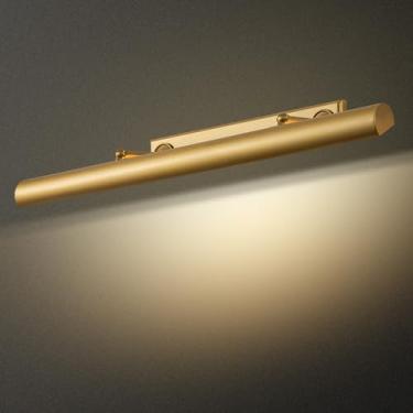 Imagem de AUDOSY Luminária de latão de 76,2 cm para parede, galeria de cobre engrossado, pintura de biblioteca, luzes de arte com 4 lâmpadas, arandela de parede com fio interno para moldura de pôster, escada